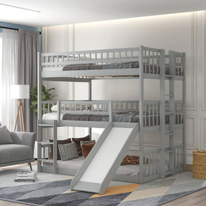 English Elm Full-over-full-over-full Triple Bunk Bed with Slide Pine Frame Kids Room White LT100052AAE