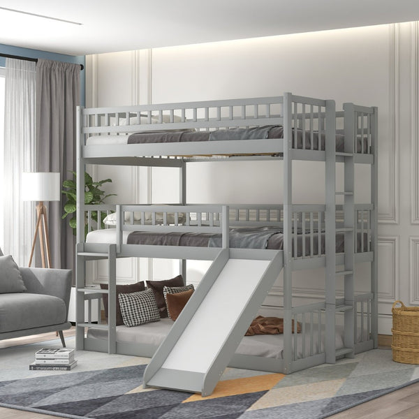 English Elm Full-over-full-over-full Triple Bunk Bed with Slide Pine Frame Kids Room White LT100052AAE