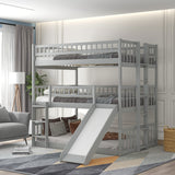 Full-Over-Full-Over-Full Triple Bed with Built-In Ladder and Slide , Triple Bunk Bed with Guardrails(Old Sku :Lp000052Aae)