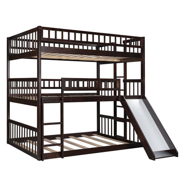 English Elm Full-over-full-over-full Triple Bunk Bed with Slide Pine Frame Kids Room White LT100052AAP