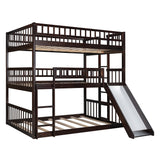 Seraph Full Size Triple Bunk Bed with Guardrails, Ladder and Slide, Espresso