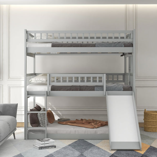 English Elm Full-over-full-over-full Triple Bunk Bed with Slide Pine Frame Kids Room White LT100052AAE