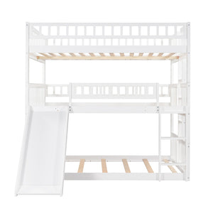 English Elm Full-over-full-over-full Triple Bunk Bed with Slide Pine Frame Kids Room White LT100052AAK