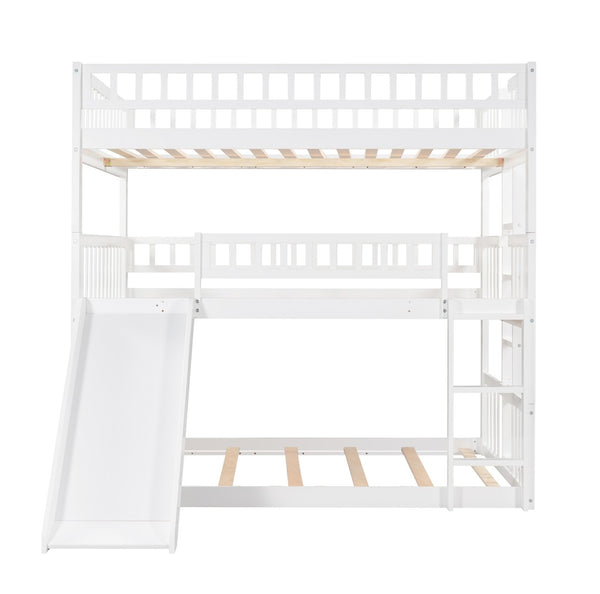 English Elm Full-over-full-over-full Triple Bunk Bed with Slide Pine Frame Kids Room White LT100052AAK