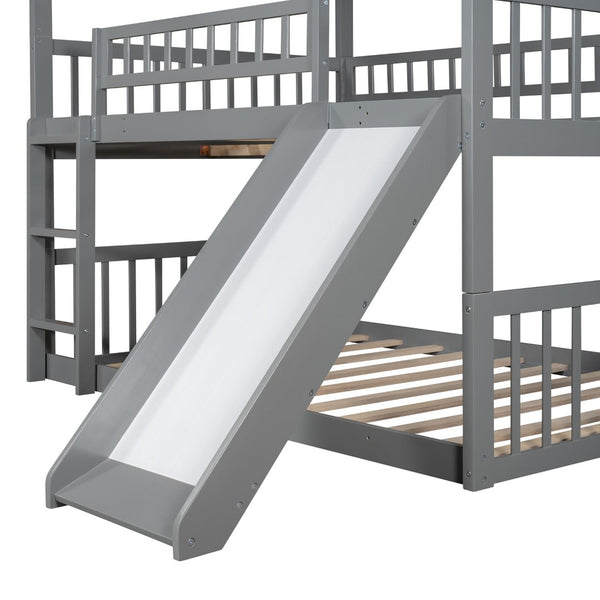 English Elm Full-over-full-over-full Triple Bunk Bed with Slide Pine Frame Kids Room White LT100052AAE