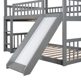Hearth and Haven Seraph Full Size Triple Bunk Bed with Guardrails, Ladder and Slide, Grey LT000052AAE