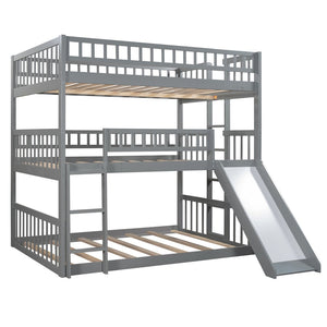 English Elm Full-over-full-over-full Triple Bunk Bed with Slide Pine Frame Kids Room White LT100052AAE