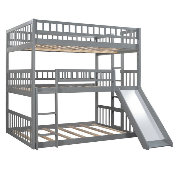 English Elm Full-over-full-over-full Triple Bunk Bed with Slide Pine Frame Kids Room White LT100052AAE