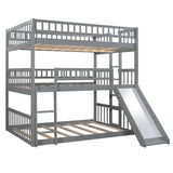 Seraph Full Size Triple Bunk Bed with Guardrails, Ladder and Slide, Grey