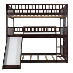 English Elm Full-over-full-over-full Pine Triple Bunk Bed with Slide Guardrails Espresso Finish LT000052AAP