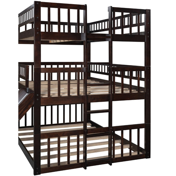 English Elm Full-over-full-over-full Pine Triple Bunk Bed with Slide Guardrails Espresso Finish LT000052AAP