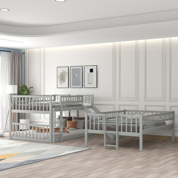 English Elm Full-over-full-over-full Triple Bunk Bed with Slide Pine Frame Kids Room White LT100052AAE