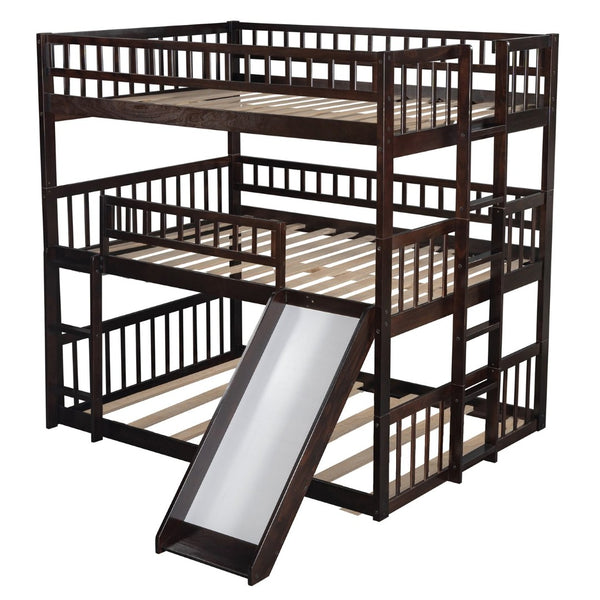 English Elm Full-over-full-over-full Pine Triple Bunk Bed with Slide Guardrails Espresso Finish LT000052AAP