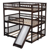 Hearth and Haven Seraph Full Size Triple Bunk Bed with Guardrails, Ladder and Slide, Espresso LT000052AAP