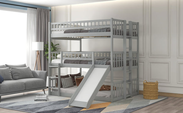 English Elm Full-over-full-over-full Triple Bunk Bed with Slide Pine Frame Kids Room White LT100052AAE