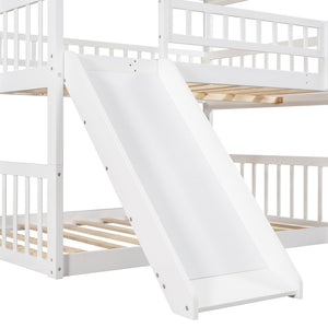 English Elm Full-over-full-over-full Triple Bunk Bed with Slide Pine Frame Kids Room White LT100052AAK