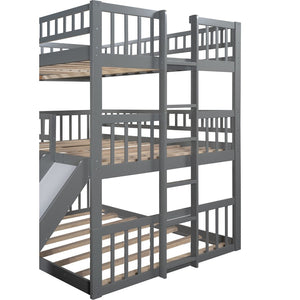 English Elm Full-over-full-over-full Triple Bunk Bed with Slide Pine Frame Kids Room White LT100052AAE