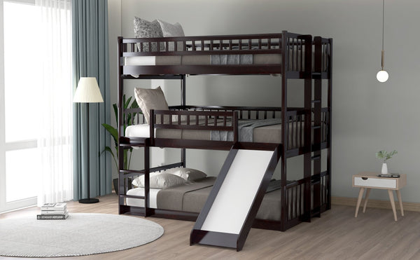 English Elm Full-over-full-over-full Triple Bunk Bed with Slide Pine Frame Kids Room White LT100052AAP