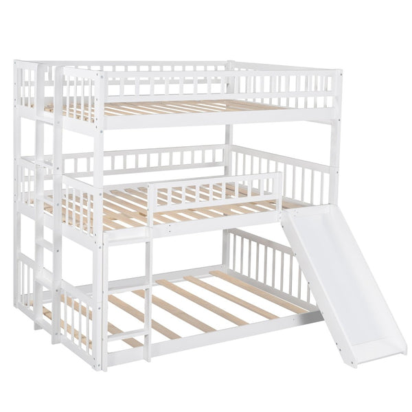 English Elm Full-over-full-over-full Triple Bunk Bed with Slide Pine Frame Kids Room White LT100052AAK