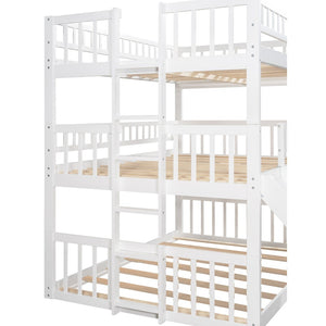 English Elm Full-over-full-over-full Triple Bunk Bed with Slide Pine Frame Kids Room White LT100052AAK