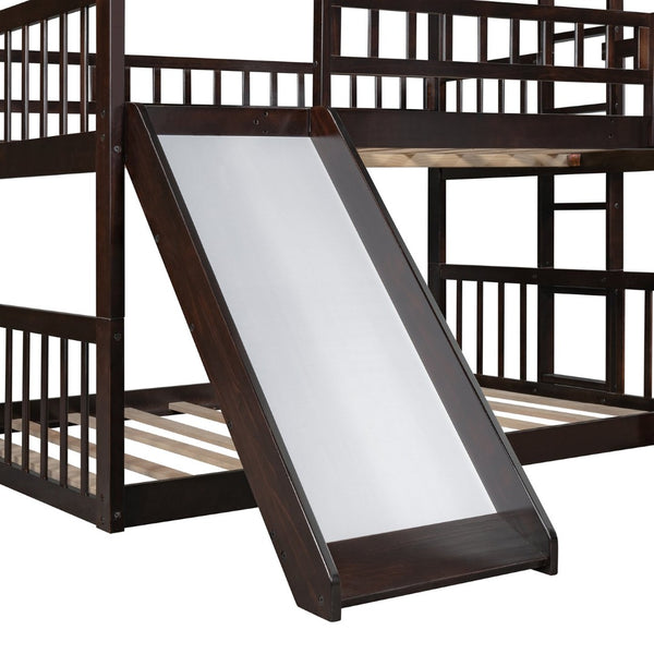 English Elm Full-over-full-over-full Triple Bunk Bed with Slide Pine Frame Kids Room White LT100052AAP