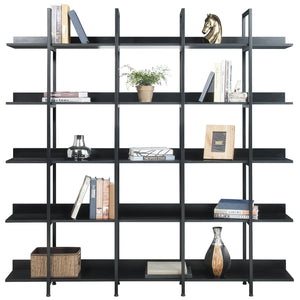 English Elm 5 Tier Bookcase Industrial Open Bookshelf with Steel Frame, 80lb Shelves, Anti-Fall Device Black N725P247766Z