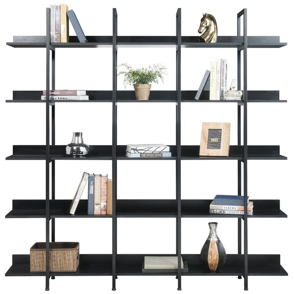 English Elm [video] Five Tier Industrial Open Bookshelf Steel Frame Mdf Shelves Home Office Storage Black N725P387978Z