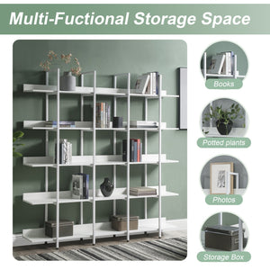 English Elm 5 Tier Bookcase Industrial Open Bookshelf with Steel Frame, 80lb Shelves, Anti-Fall Device White N725P247766W