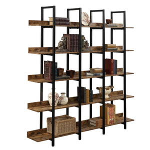 English Elm 5 Tier Bookcase Industrial Open Bookshelf with Steel Frame, 80lb Shelves, Anti-Fall Device Brown N725P247766T