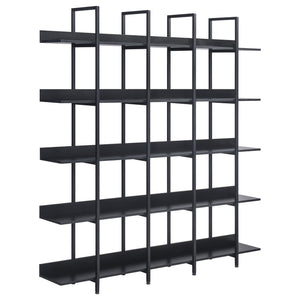 English Elm 5 Tier Bookcase Industrial Open Bookshelf with Steel Frame, 80lb Shelves, Anti-Fall Device Black N725P247766Z
