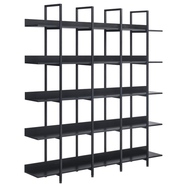 English Elm 5 Tier Bookcase Industrial Open Bookshelf with Steel Frame, 80lb Shelves, Anti-Fall Device Black N725P247766Z