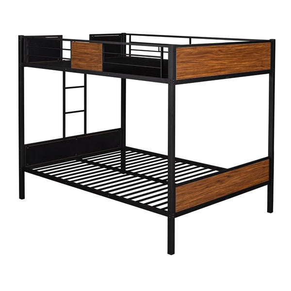 English Elm Full-over-full Steel Bunk Bed with Wood Grain Panels Safety Rail and Built-in Ladder MF291654AAD