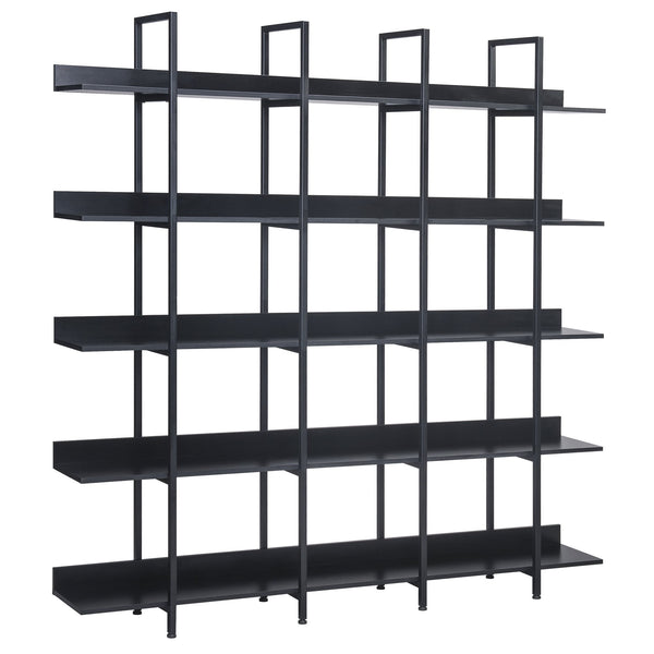 English Elm 5 Tier Bookcase Industrial Open Bookshelf with Steel Frame, 80lb Shelves, Anti-Fall Device Black N725P247766Z