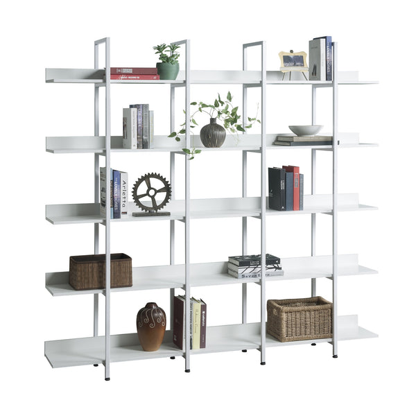 English Elm 5 Tier Bookcase Industrial Open Bookshelf with Steel Frame, 80lb Shelves, Anti-Fall Device White N725P247766W