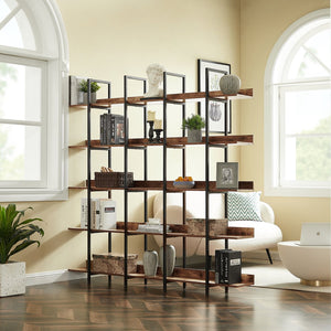 English Elm 5 Tier Bookcase Industrial Open Bookshelf with Steel Frame, 80lb Shelves, Anti-Fall Device Brown N725P247766T