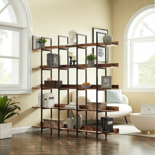 English Elm [video] Five Tier Industrial Open Bookshelf Steel Frame Mdf Shelves Home Office Storage N725P387978T