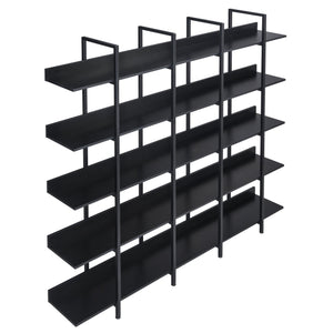 English Elm 5 Tier Bookcase Industrial Open Bookshelf with Steel Frame, 80lb Shelves, Anti-Fall Device Black N725P247766Z