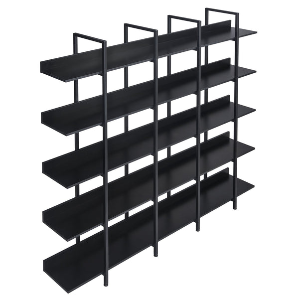 English Elm 5 Tier Bookcase Industrial Open Bookshelf with Steel Frame, 80lb Shelves, Anti-Fall Device Black N725P247766Z