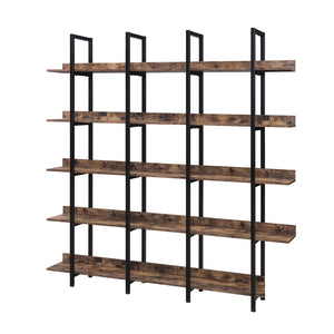 English Elm 5 Tier Bookcase Industrial Open Bookshelf with Steel Frame, 80lb Shelves, Anti-Fall Device Brown N725P247766T