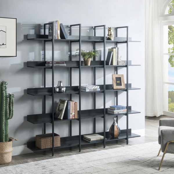 English Elm [video] Five Tier Industrial Open Bookshelf Steel Frame Mdf Shelves Home Office Storage Black N725P387978Z