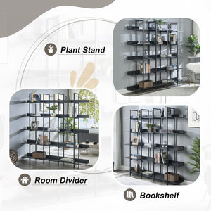 English Elm 5 Tier Bookcase Industrial Open Bookshelf with Steel Frame, 80lb Shelves, Anti-Fall Device Black N725P247766Z
