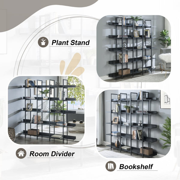 English Elm [video] Five Tier Industrial Open Bookshelf Steel Frame Mdf Shelves Home Office Storage Black N725P387978Z