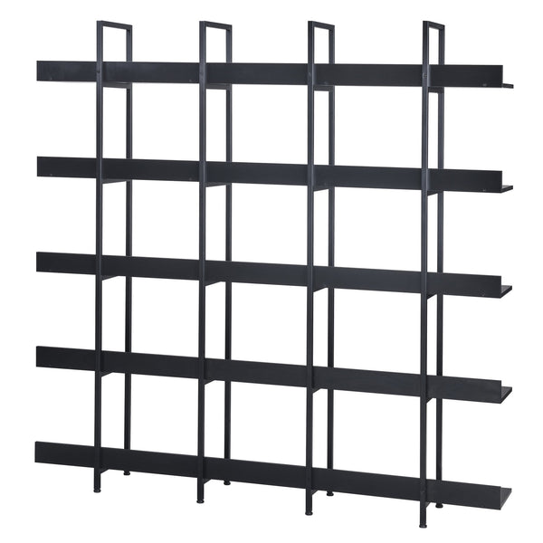 English Elm 5 Tier Bookcase Industrial Open Bookshelf with Steel Frame, 80lb Shelves, Anti-Fall Device Black N725P247766Z