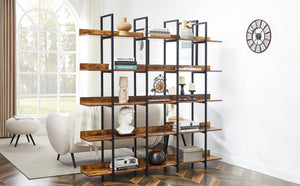 English Elm 5 Tier Bookcase Industrial Open Bookshelf with Steel Frame, 80lb Shelves, Anti-Fall Device Brown N725P247766T