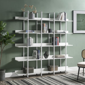 English Elm 5 Tier Bookcase Industrial Open Bookshelf with Steel Frame, 80lb Shelves, Anti-Fall Device White N725P247766W