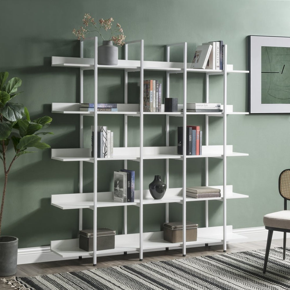 English Elm [video] Five Tier Industrial Open Bookshelf Steel Frame Mdf Shelves Home Office Storage White N725P387978W