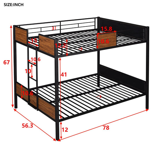 English Elm Full-over-full Steel Bunk Bed with Wood Grain Panels Safety Rail and Built-in Ladder MF291654AAD