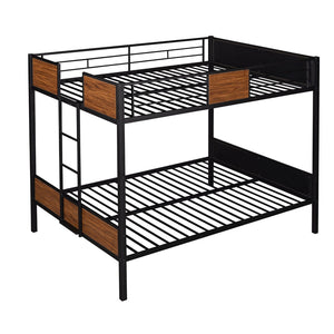 English Elm Full-over-full Steel Bunk Bed with Wood Grain Panels Safety Rail and Built-in Ladder MF291654AAD