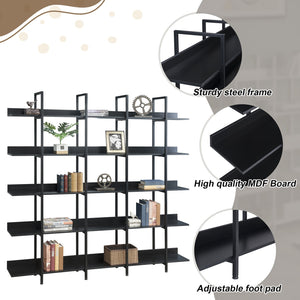 English Elm 5 Tier Bookcase Industrial Open Bookshelf with Steel Frame, 80lb Shelves, Anti-Fall Device Black N725P247766Z