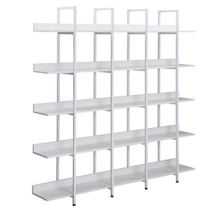 English Elm 5 Tier Bookcase Industrial Open Bookshelf with Steel Frame, 80lb Shelves, Anti-Fall Device White N725P247766W